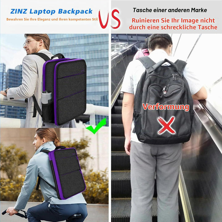 ZINZ Schlanker und Erweiterbarer Laptop Rucksack mit 15, 15,6 16 Zoll Hülle, Spritzwassergeschützte
