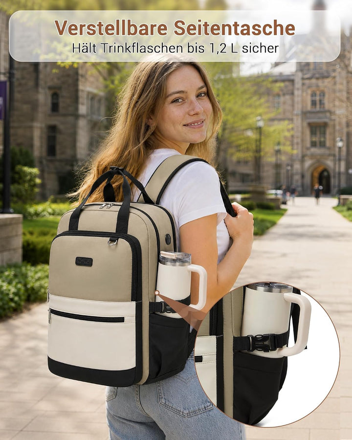 KONO Rucksack Damen 15,6 Zoll Laptop Rucksack Damen, Schulrucksack Elegant, Business Daypack mit vie