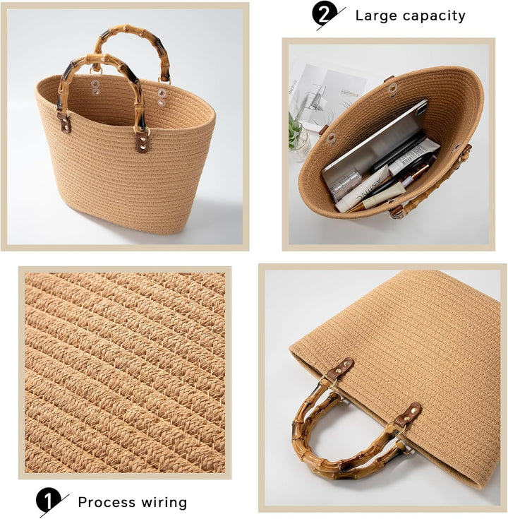 MengH-SHOP Handtasche Grosse Sommer Strandtasche Handgewebte Shopper Tasche mit Griff Frauen Henkelt