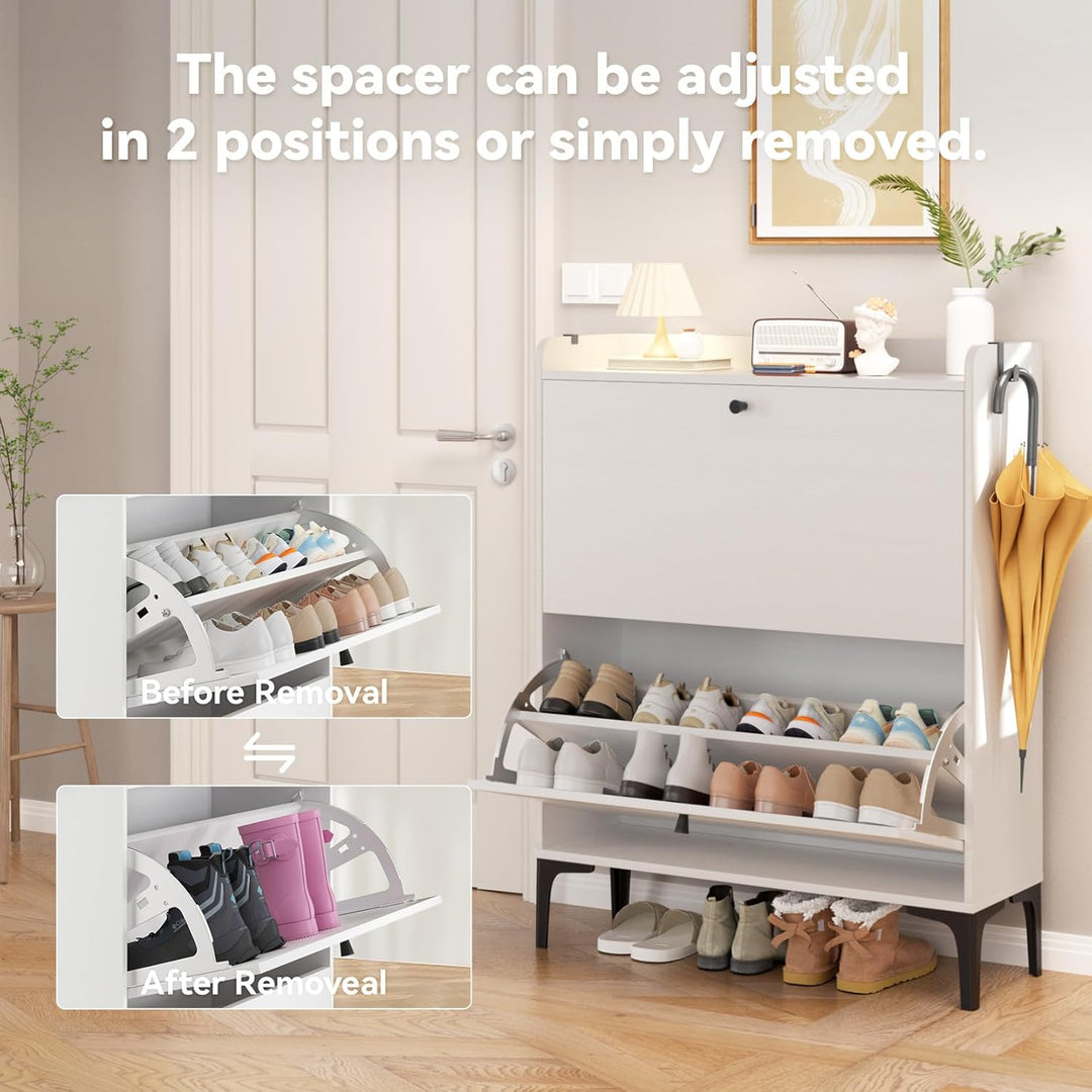 Dripex Schuhschrank schmal, Schuhkipper mit 2 Flip-Schubladen,Schuhregal schmal mit Metallfüssen für