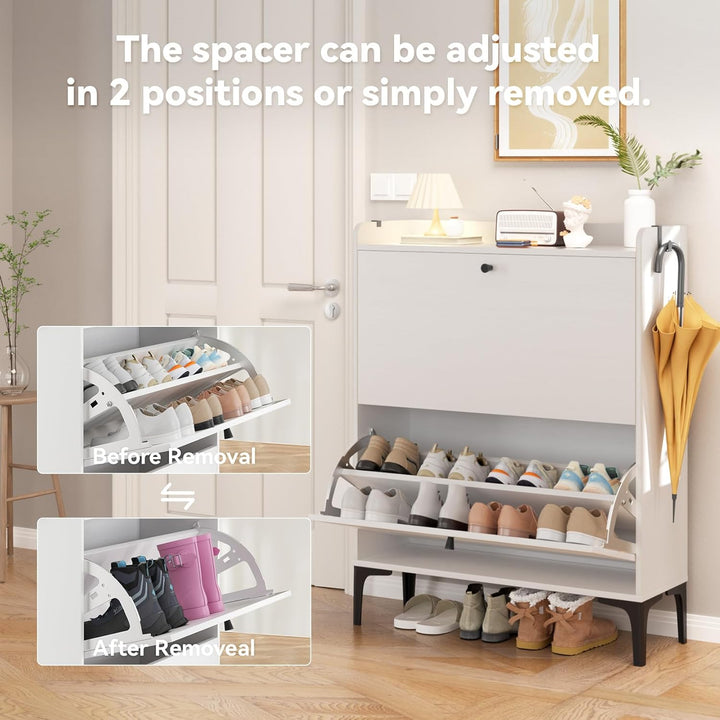 Dripex Schuhschrank schmal, Schuhkipper mit 2 Flip-Schubladen,Schuhregal schmal mit Metallfüssen für