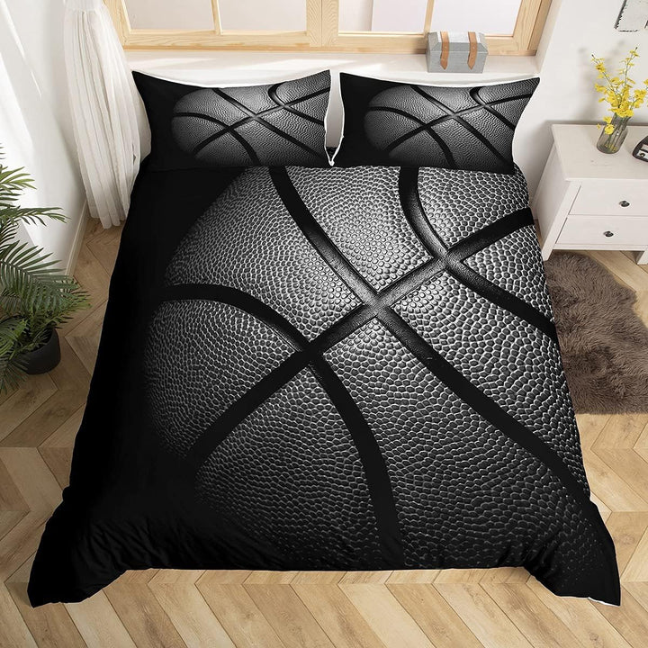 Loussiesd Schwarz Basketball Bettbezug Set Jungs Kinder Sportthema Bettwäsche Set 135x200 cm 3D Bask