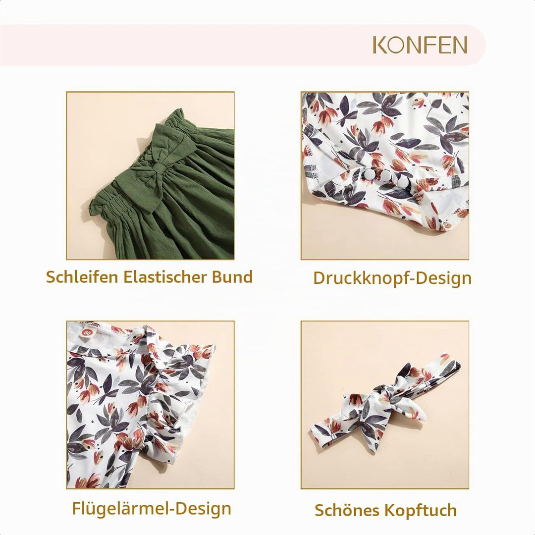 Baby Kleidung Mädchen Sommer Outfit, T-Shirt Rüschen Kurzarm Top + Rock + Stirnband 3tlg Neugeborene