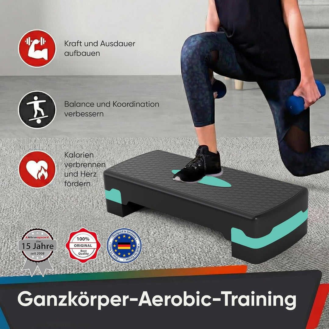 Ultrasport Aerobic Steppbrett I Step Up Board Rutschfest, 2-fach Höhenverstellbar I Fitness Stepper