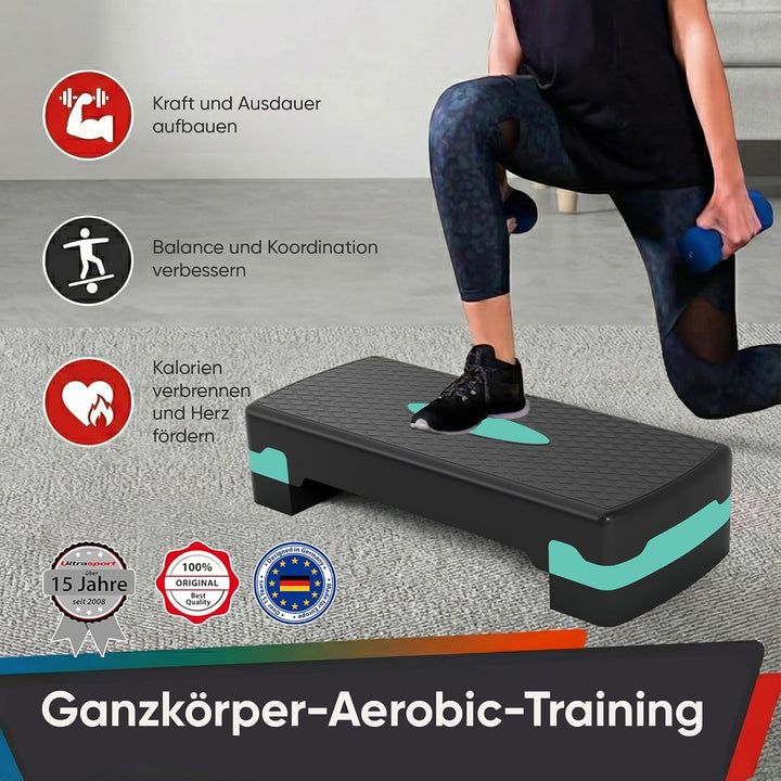 Ultrasport Aerobic Steppbrett I Step Up Board Rutschfest, 2-fach Höhenverstellbar I Fitness Stepper
