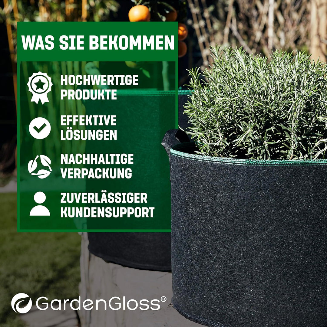 GardenGloss® Pflanzsack (5 Stück) - 12L Pflanztasche aus Vliesstoff - Pflanzentasche für Kartoffeln,