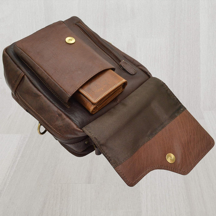 flevado Naturbelassene Leder Schultertasche Umhängetasche Unisex Büffelleder Tasche Dunkelbraun