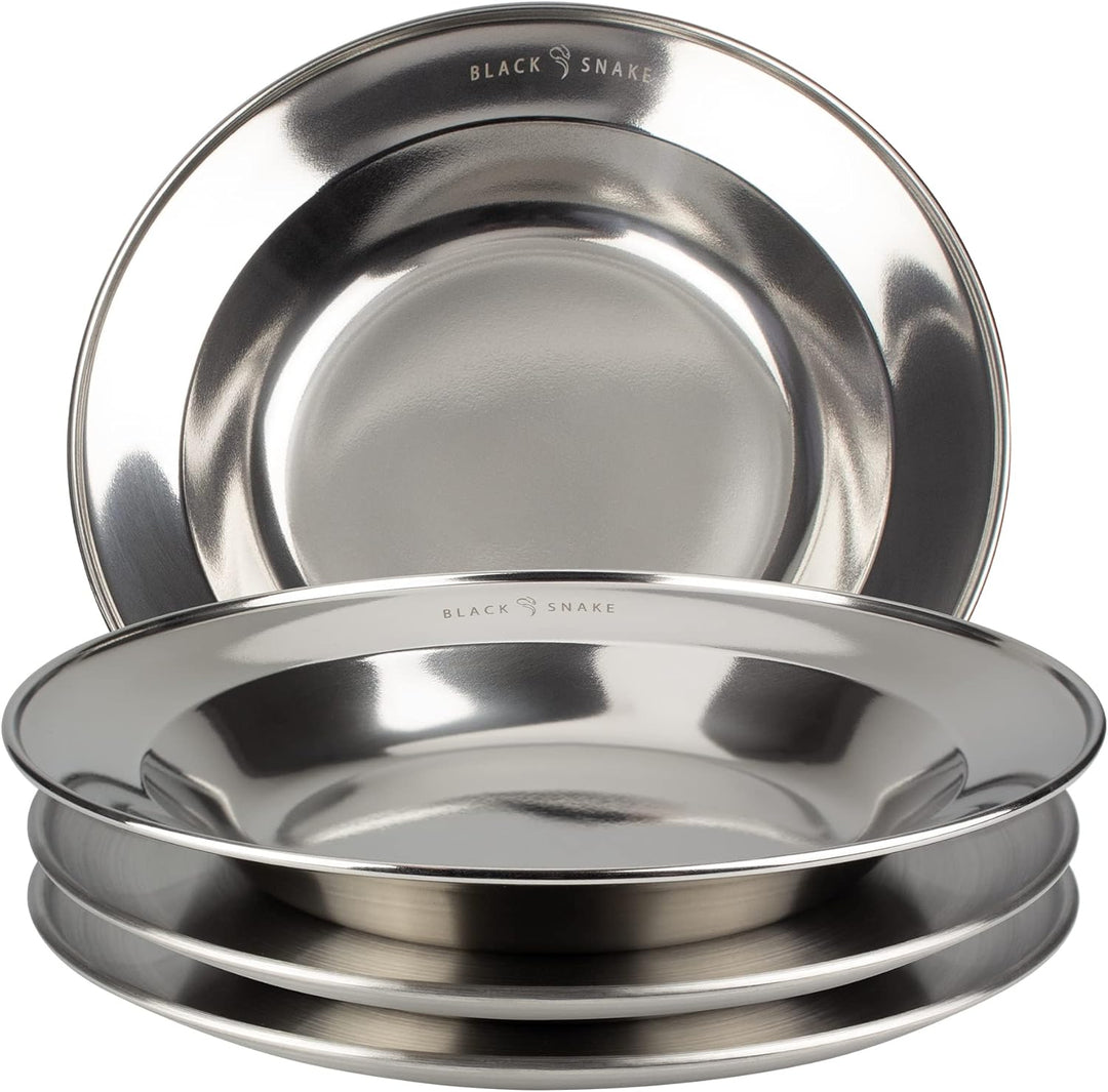 Black Snake® Camping Teller Set 2 flach & 2 tief - Edelstahl Essteller - robustes Outdoor Geschirr f