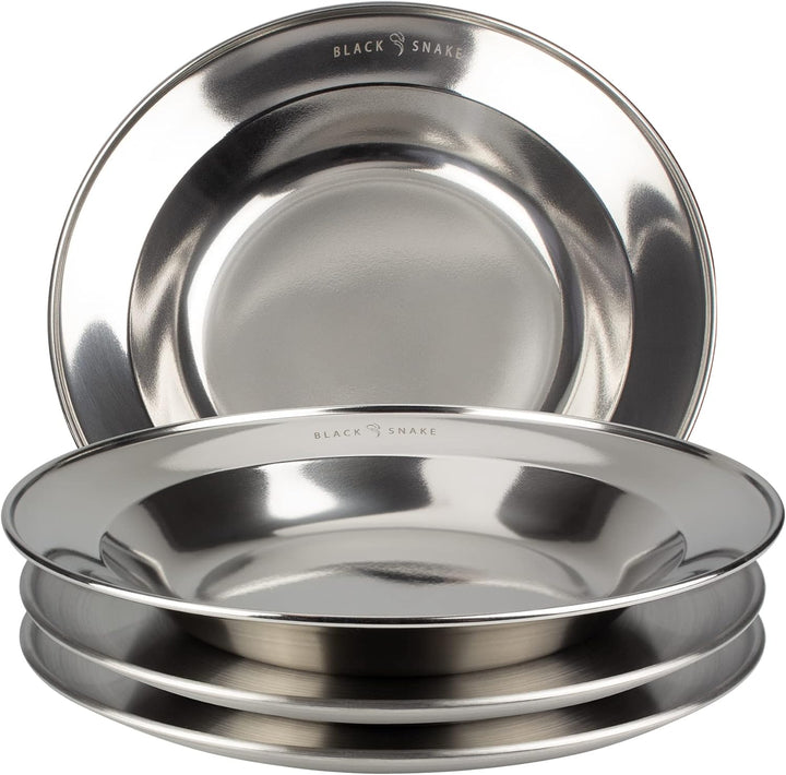 Black Snake® Camping Teller Set 2 flach & 2 tief - Edelstahl Essteller - robustes Outdoor Geschirr f