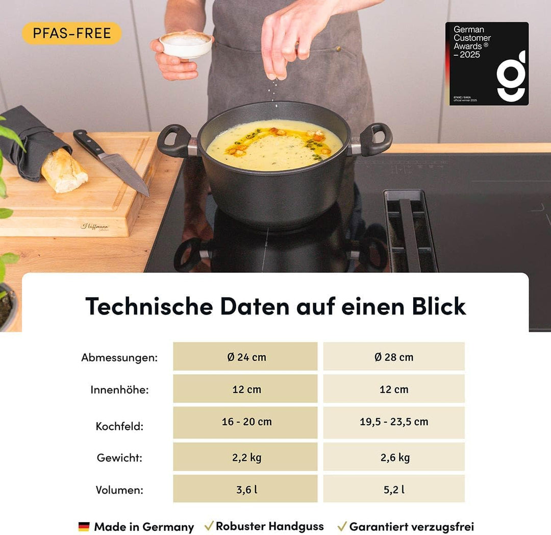 Hoffmann Kochtopf STONIQ, Handgegossen, Made in Germany, IQ-SHIELD Antihaftbeschichtung, PFAS-frei,