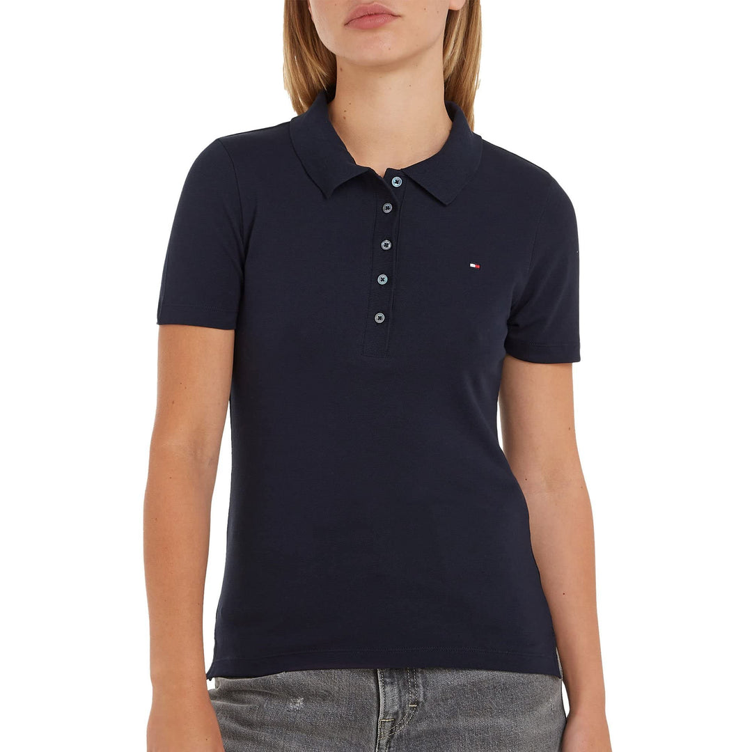 Tommy Hilfiger Damen Poloshirt Kurzarm 1985 Slim Pique Polo Ss Slim Fit L Blau (Desert Sky), L Blau
