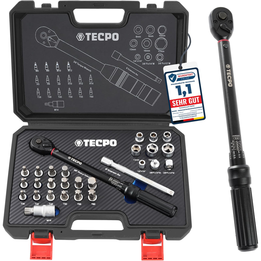 TECPO Motorrad Drehmomentschlüssel Set 3/8" 5-60Nm Schlüssel feine Abstufung, 3/8" 5-60Nm