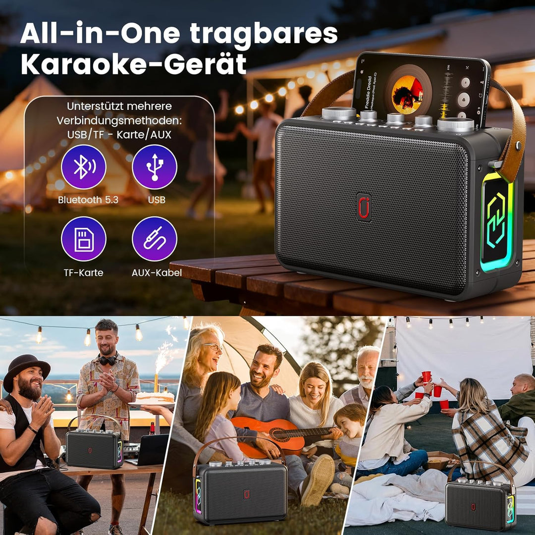 Karaoke Maschine mit 2 Karaoke Mikrofonen,Tragbare Bluetooth 5.3 Karaoke Maschine für Erwachsene Unt
