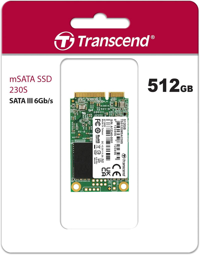Transcend MSA230S 512 GB SATA III 6 Gb/s mSATA Internal Solid State Drive (SSD) 3D TLC NAND (TS512GM