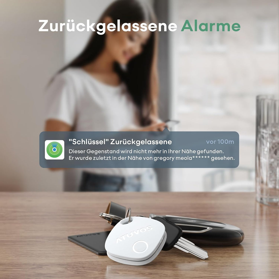 ATUVOS Schlüsselfinder KeyFinder 4er Pack, iOS Smart Bluetooth Tracker Tag Kompatibel mit Apple Wo i