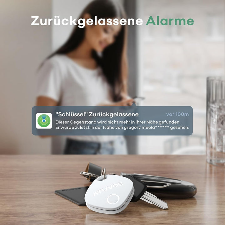ATUVOS Schlüsselfinder KeyFinder 4er Pack, iOS Smart Bluetooth Tracker Tag Kompatibel mit Apple Wo i