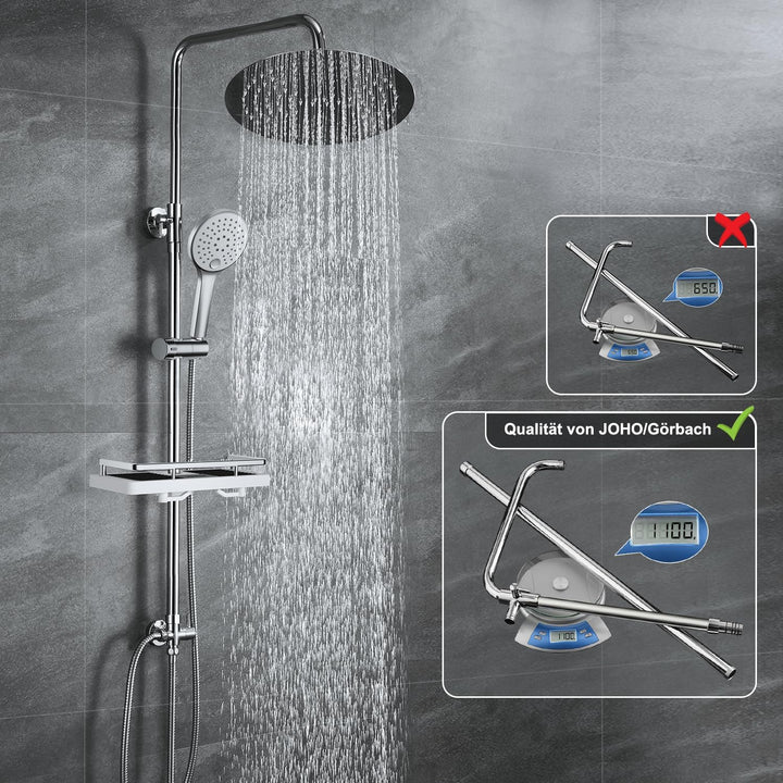 JOHO Regendusche Duschsystem ohne Armatur, Rain Shower Duschset Überkopfbrauseset aus Edelstahl mit
