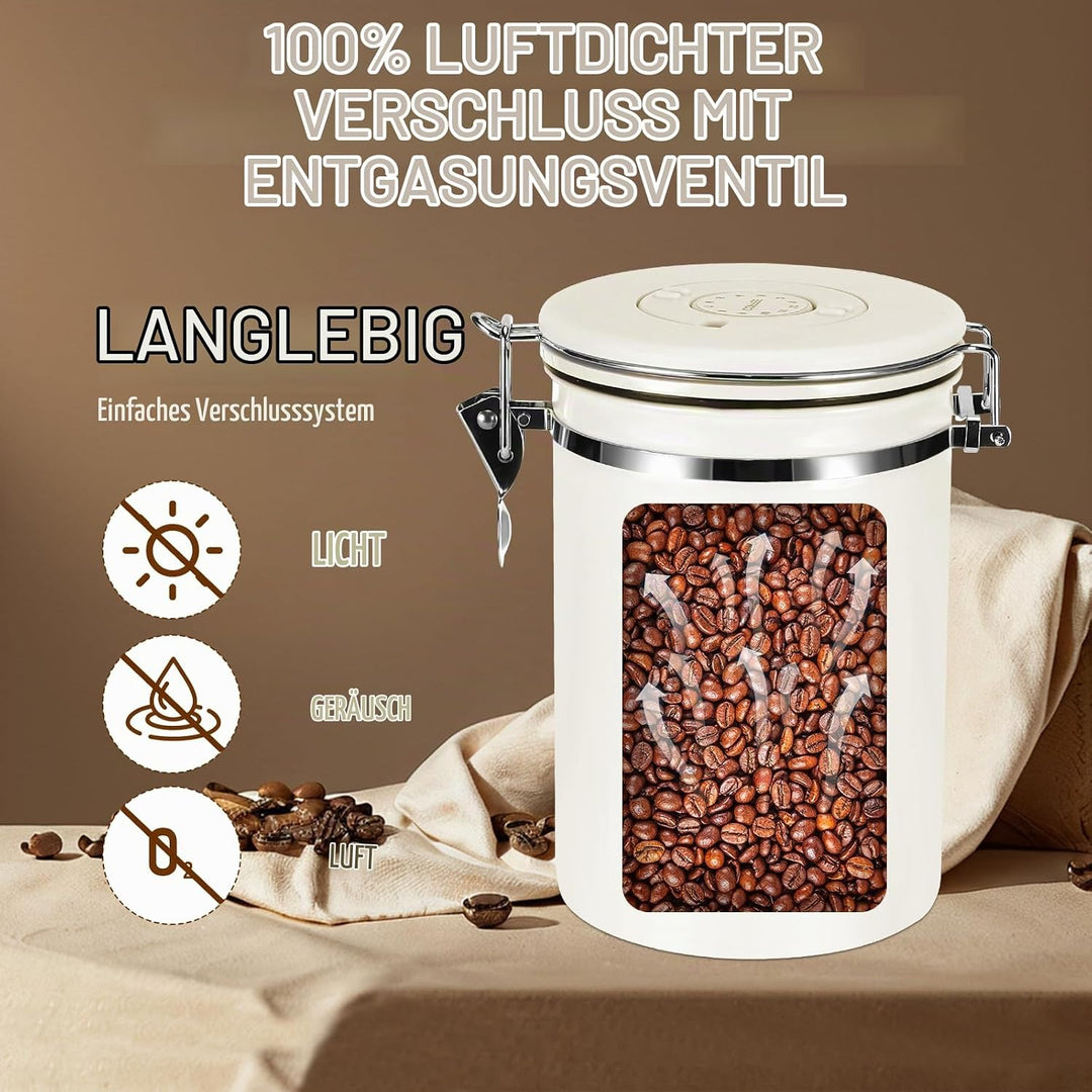 Royouzi Luftdichte Edelstahl Kaffeedose, Vakuum Kaffeedose, 1,8 L KaffeebohnenbehäLter Mit Edelstahl
