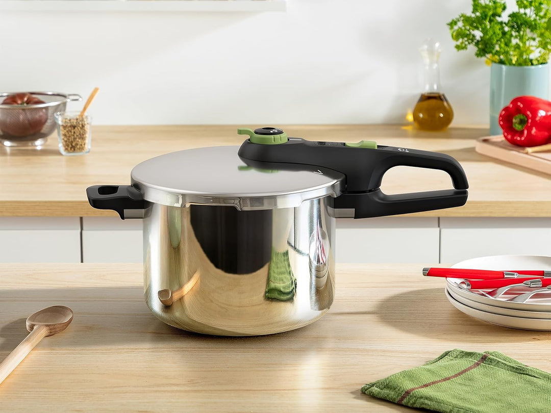 Tefal P2580702 Secure Trendy Schnellkochtopf 6 L mit Korb | 2-Stufen-Garregler: Intensivstufe 117°C,