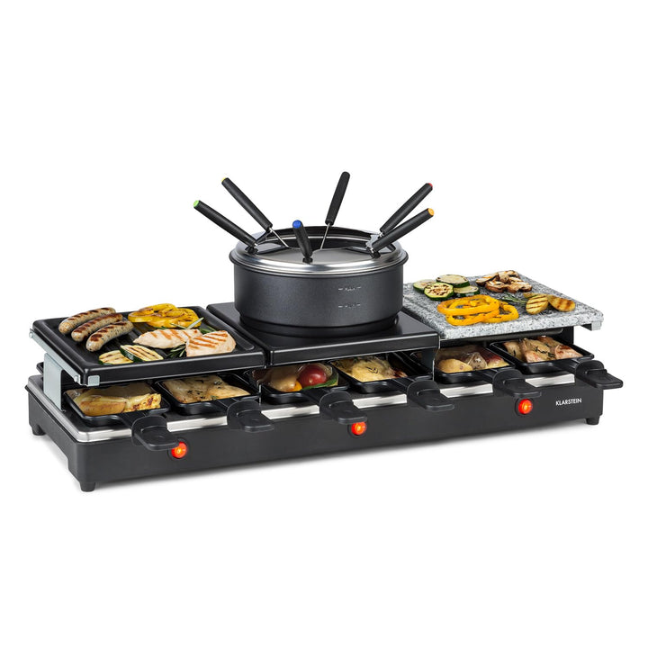 Klarstein Fonduelette XL - 3-in-1 Raclette-Grill &amp; Fondue, 1650 Watt, 3-in-1 Grill: Metall- /Naturst
