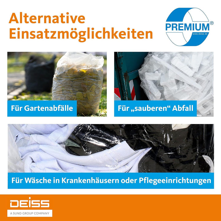 Müllsäcke DEISS PREMIUM transparent Typ 60, 120 L, 10 Rollen, 250 Stück