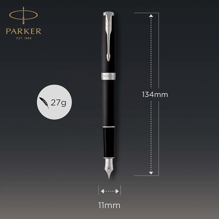 Parker Sonnet Füller | Matt-Schwarze Lackierung mit Palladiumzierteilen | Füllfederhalter mit feiner