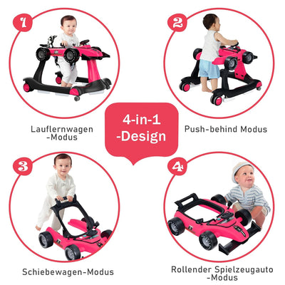 GOPLUS 4 in 1 Baby Lauflernhilfe, Lauflernwagen höhenverstellbar mit Licht & Musik, Baby Walker Auto