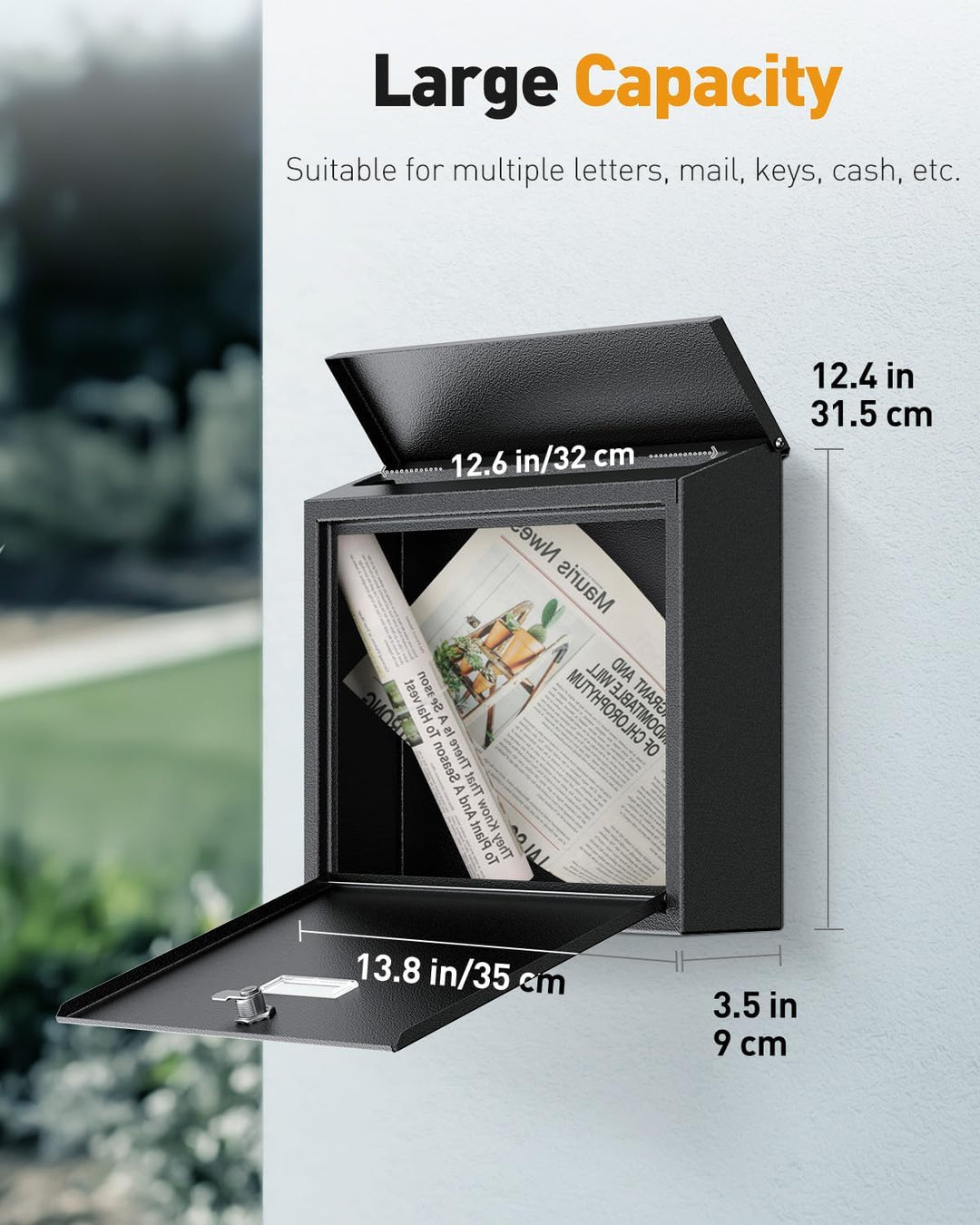Uniclife Wandbriefkasten für Aussenbereich grosser Sicherheitsbriefkasten mit Schlüssel Postkasten f