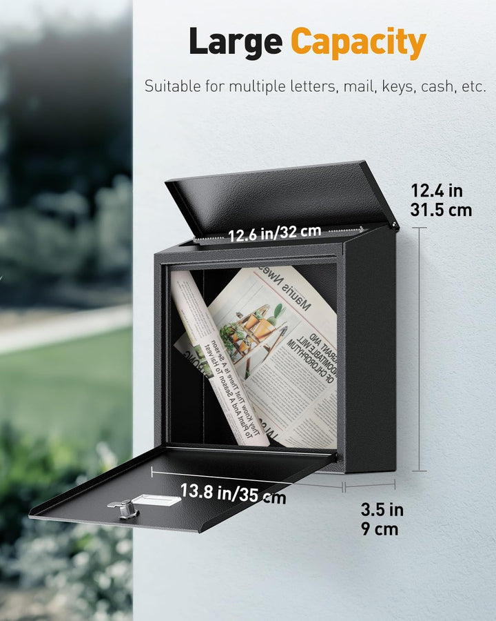 Uniclife Wandbriefkasten für Aussenbereich grosser Sicherheitsbriefkasten mit Schlüssel Postkasten f