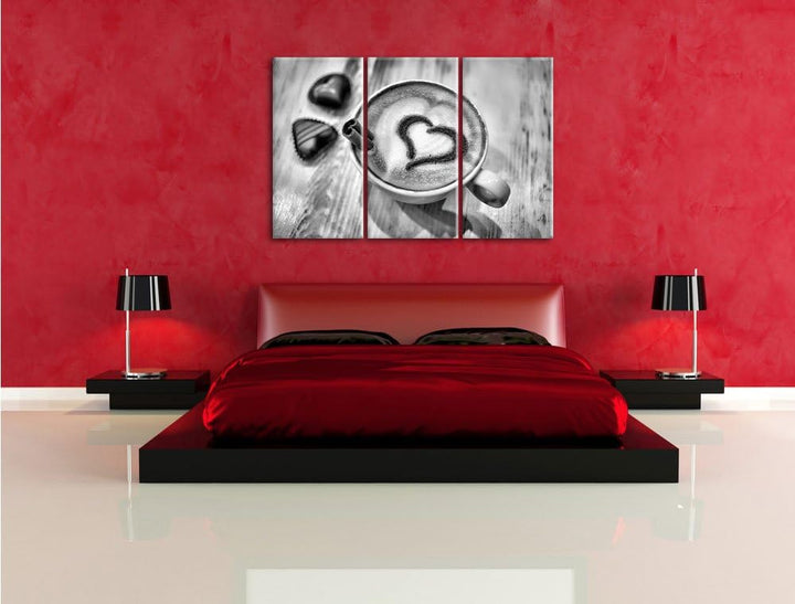 Pixxprint Kaffee Cappuccino als Leinwandbild/Grösse: 3 Teilig (120x80) cm/Wandbild/Kunstdruck/fertig