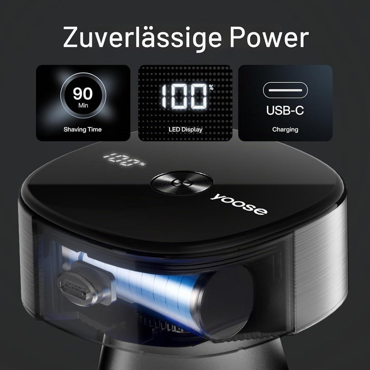 yoose Glatzen- Rasierer Herren elektrisch, IPX7 Glatzenrasierer (magnetisch 5 Scherköpfe, 90 Mins La