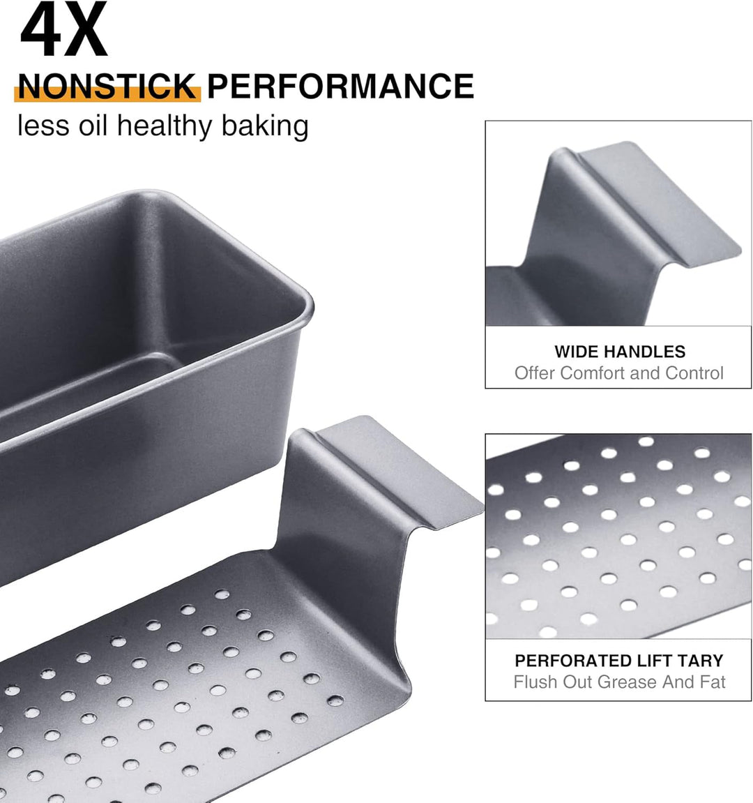 HONGBAKE 2-in-1 Fleischpastetenform mit Ablaufrost, 25 x 13 cm Kastenform aus Karbonstahl, Antihaft