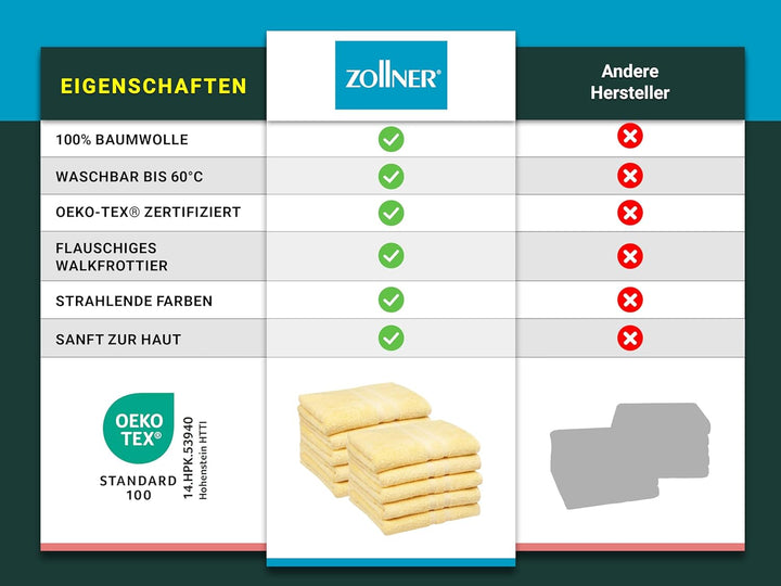 ZOLLNER 10er Set Handtücher in 50x100 cm - Flauschige Duschtücher aus Baumwolle - mit moderner Strei