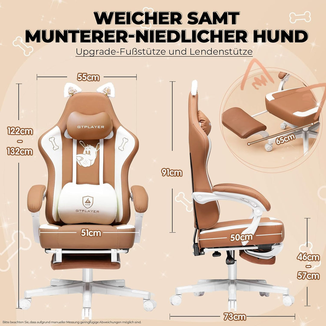 GTPLAYER Niedlicher Gaming Stuhl, Gaming Chair, ergonomischer Bürostuhl Gamer Stuhl mit Katzenohren,