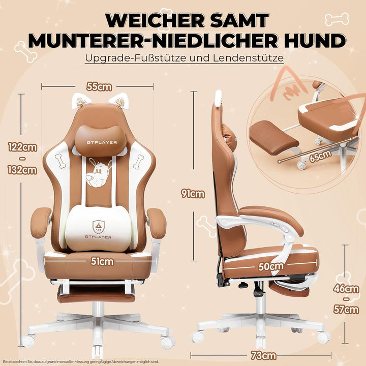 GTPLAYER Niedlicher Gaming Stuhl, Gaming Chair, ergonomischer Bürostuhl Gamer Stuhl mit Katzenohren,