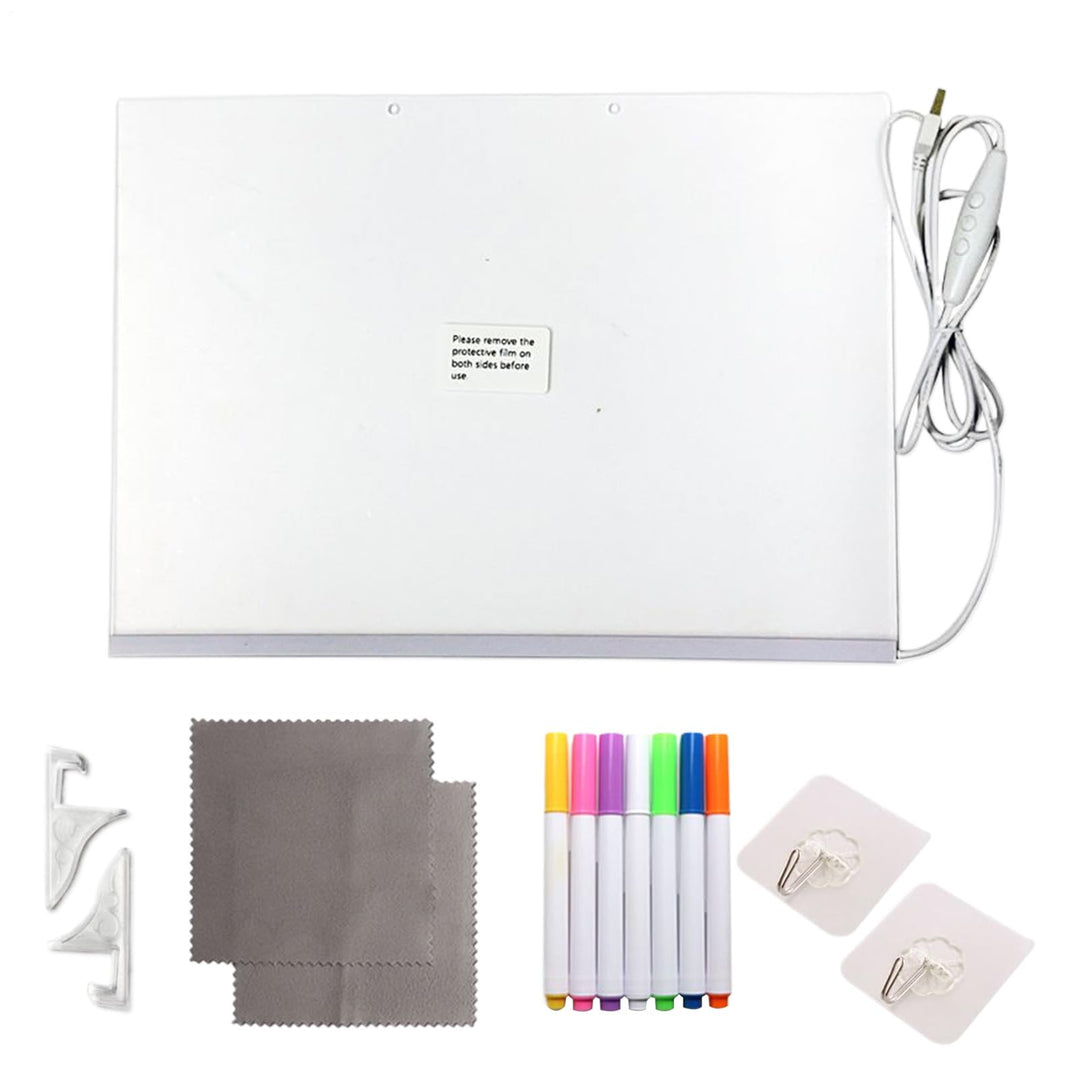 LED Zeichenbrett LED-Licht-Acrylständer mit 7 Farbstiften | Leuchtbrett zum Schreiben Kritzeln, Schr