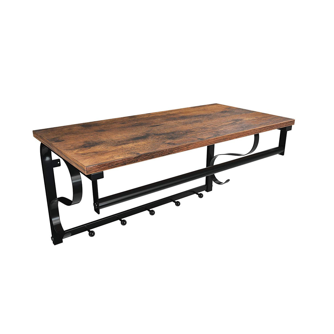 VASAGLE Wandgarderobe Industrial, mit Regal, 5 Haken, Kleiderstange, für Flur, Badezimmer, Wohnzimme