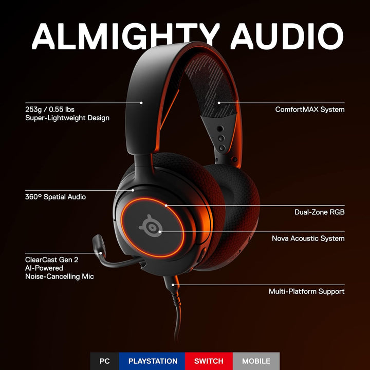 SteelSeries Arctis Nova 3 Multi-Plattform-Gaming-Headset – Signature Arctis Sound – ClearCast Gen 2