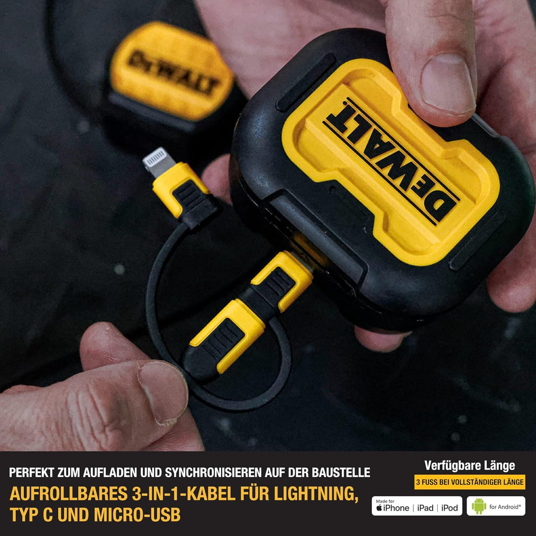 DEWALT 3-in-1 einziehbares Kabel - Multi-Ladekabel - Lightning, Typ C, Micro-USB-Kabel - Ladekabel f