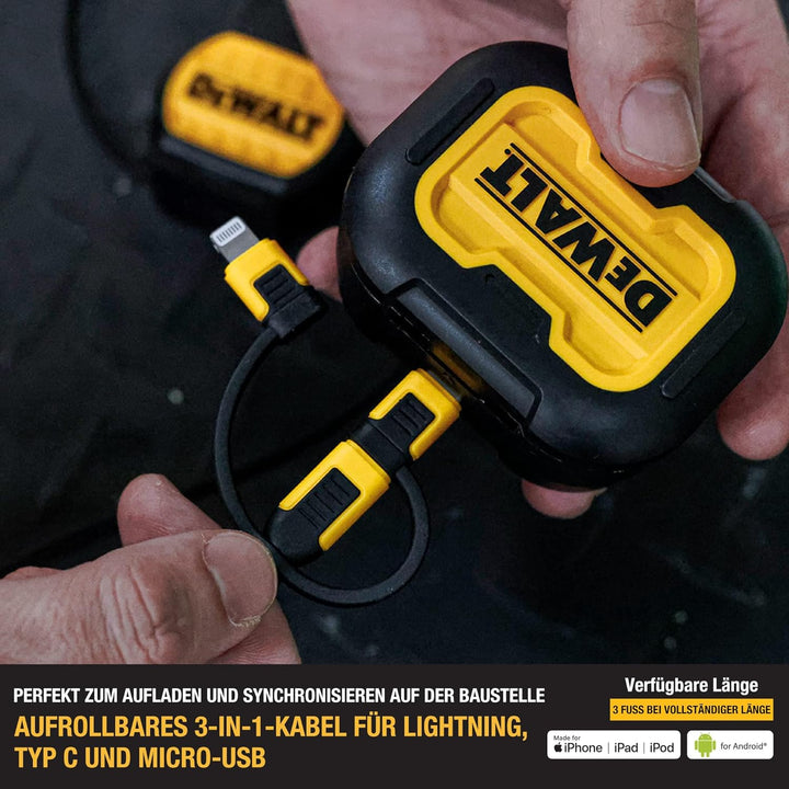 DEWALT 3-in-1 einziehbares Kabel - Multi-Ladekabel - Lightning, Typ C, Micro-USB-Kabel - Ladekabel f