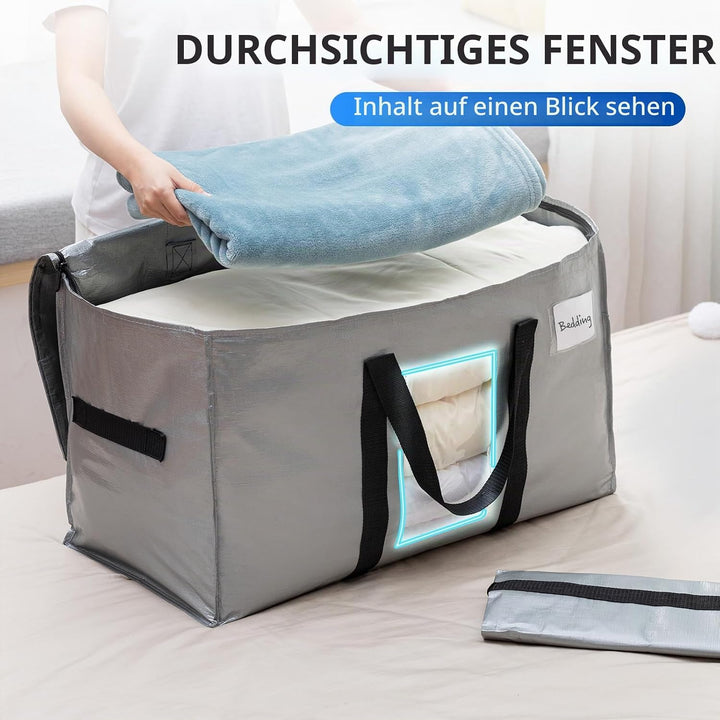 TAILI Grosse Umzugstasche mit Reissverschluss, 6 PCS Silber Aufbewahrungstasche mit Griffe &amp; Deckel