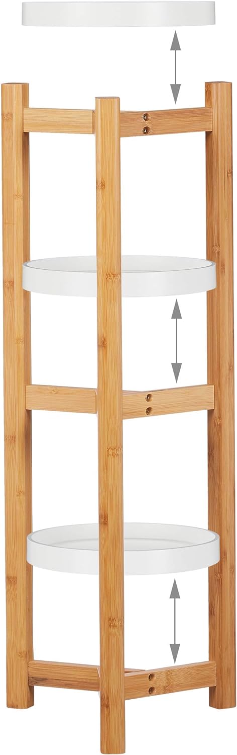 Relaxdays Blumenregal, 3 Etagen, Bambus & MDF, rund, moderner Pflanzenständer für innen, HxD: 79 x 3