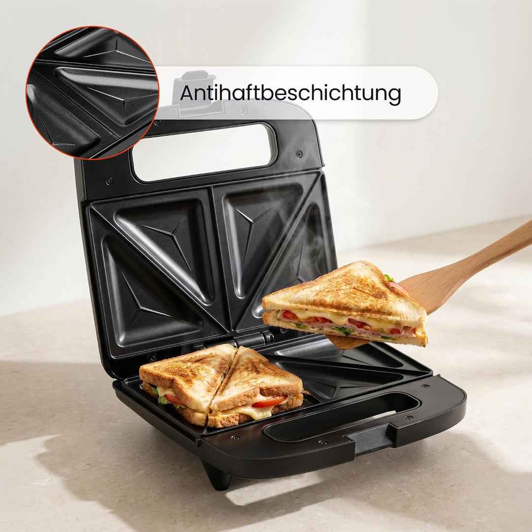 EasyBite Toaster, Sandwichmaker, Sandwich, Antihaftbeschichtung, 1000W, Dreiecke, Schwarz