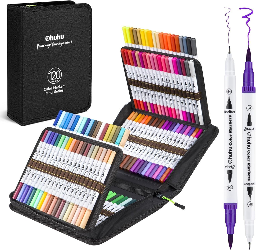 Ohuhu Filzstifte 120 Farben, Dual Brush Pen Pinselstifte Aquarell Marker Stifte Set für Kind und Erw