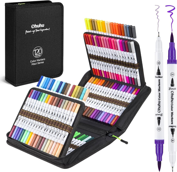 Ohuhu Filzstifte 120 Farben, Dual Brush Pen Pinselstifte Aquarell Marker Stifte Set für Kind und Erw