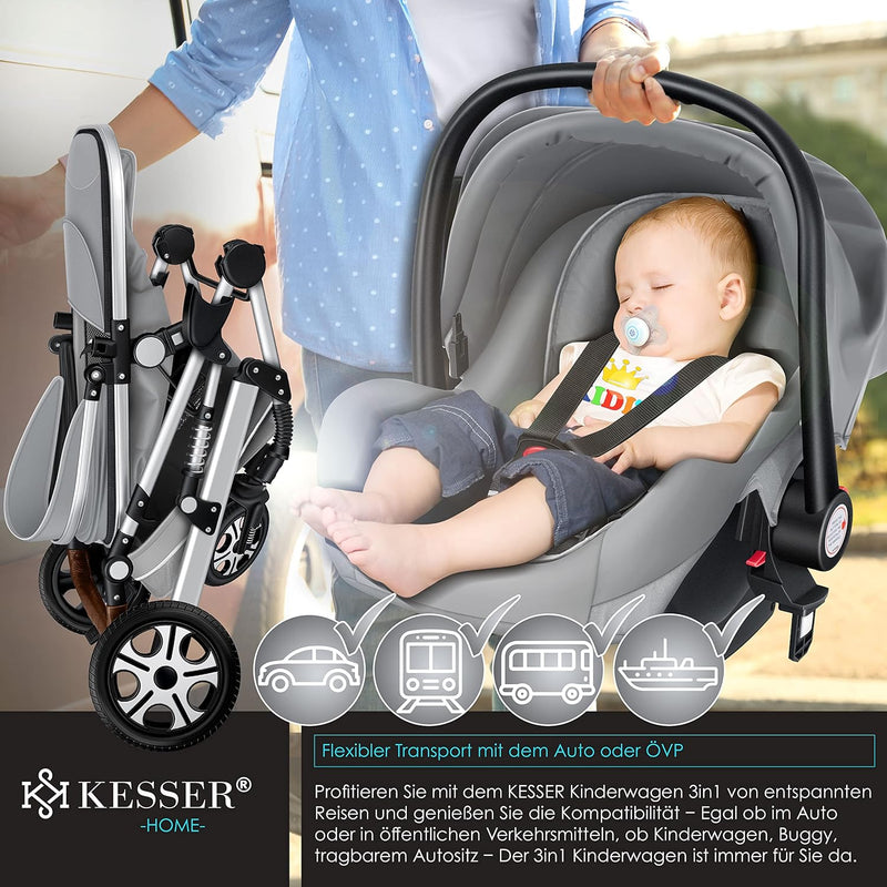 KESSER® Loops 3 in 1 Kinderwagen Kombikinderwagen Komplett-Set inkl. Babywanne & Buggy Sportsitz & A