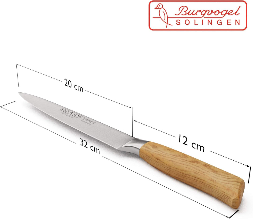 Burgvogel Solingen Tranchiermesser 20 cm geschmiedet Olivenholz, Oliva Line, rostfrei, deutsches Auf