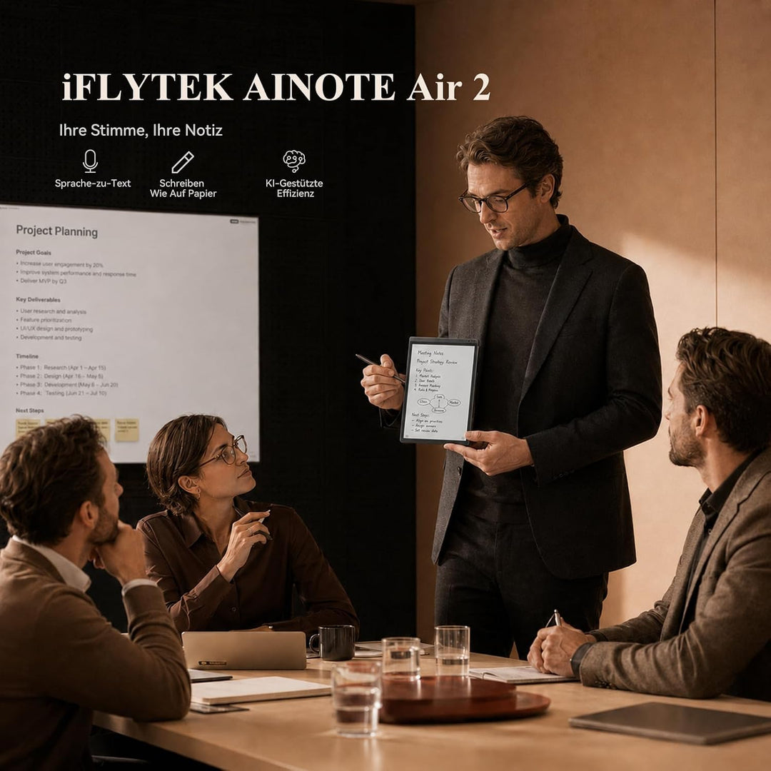 iFLYTEK AINOTE Air 2 Digitales Notizbuch, 8,2 Zoll E-Ink, Schwarze Hülle | KI-Notizgerät: Meeting-Pr