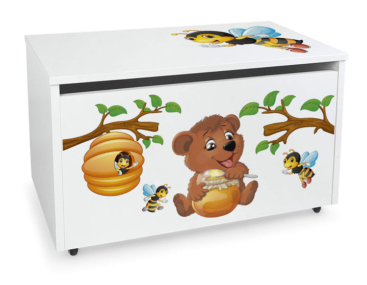 Leomark grosse Holzspielzeugkiste auf Rädern, Sitzbank mit Stauraum, Spielzeugkiste mit Deckel, XXL
