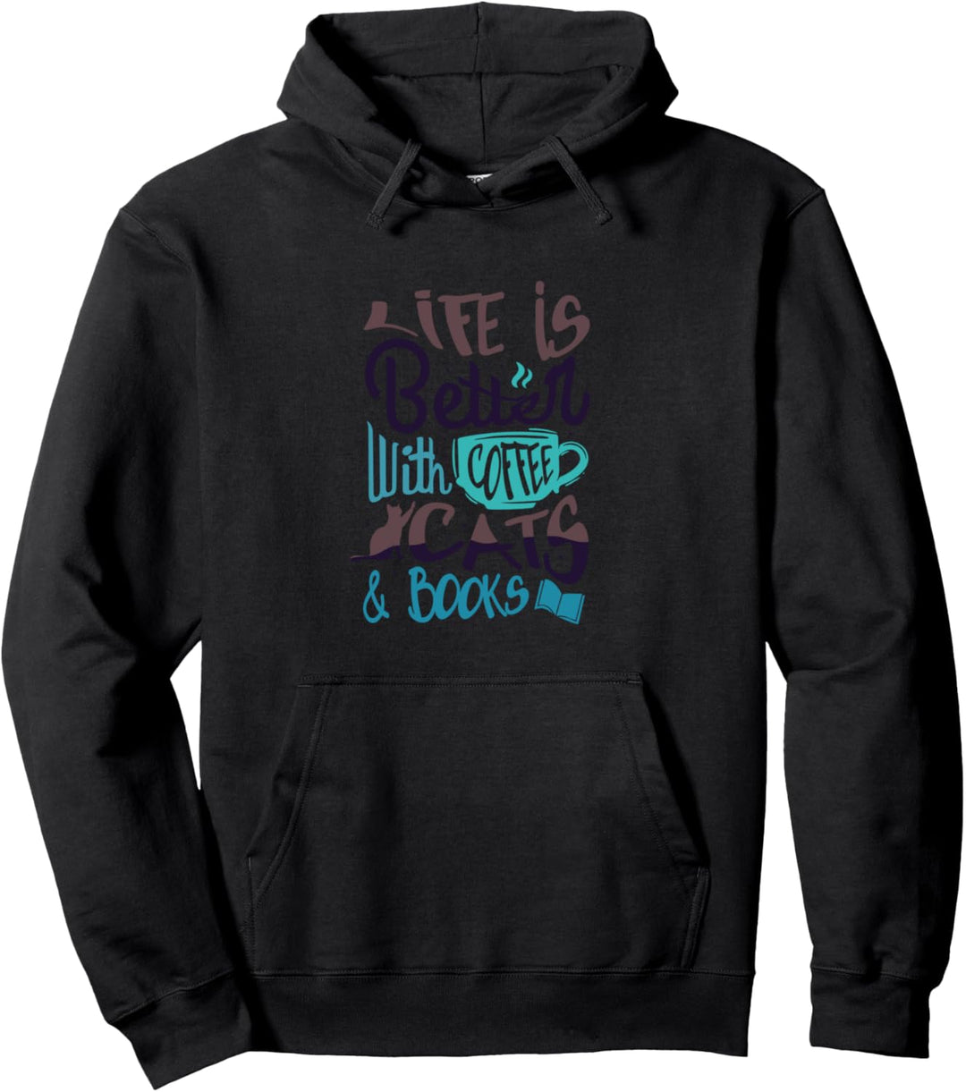 Katzen und Kaffeeliteratur Pullover Hoodie